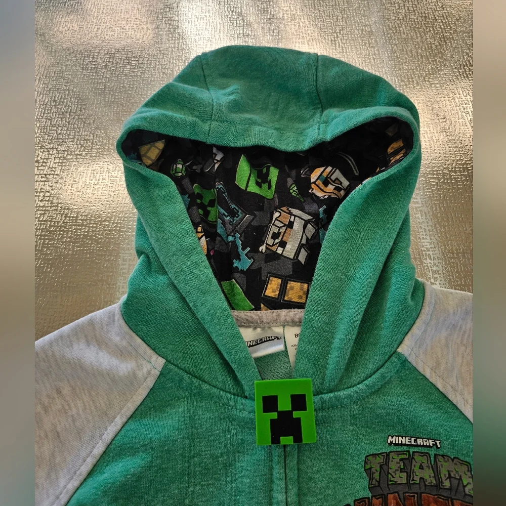 Minecraft Creeper Hoodie Boys S 6/7 Team Miners Graphic Zip Up Gamer Streetwear